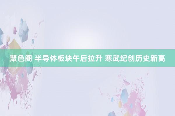 聚色阁 半导体板块午后拉升 寒武纪创历史新高